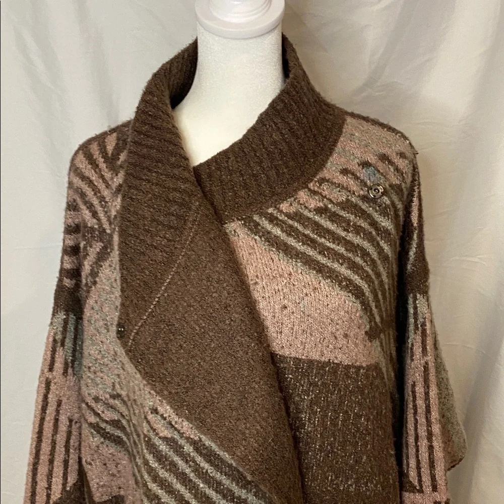 Prana Celadine Reversible Wrap Cardigan Brown/Tan Oversized. Size M/L. 2 Button.